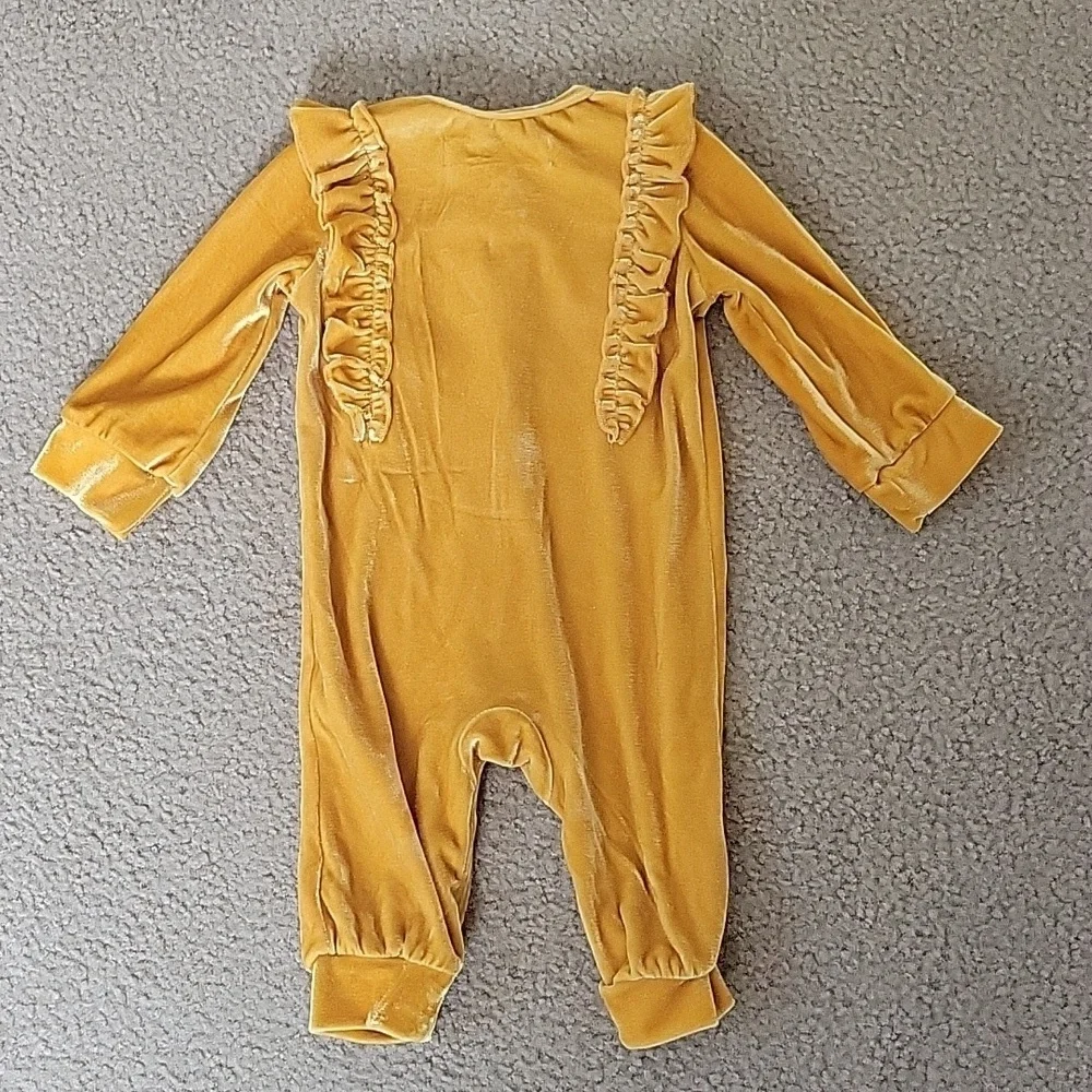 Rachel Zoe Baby Girl Mustard Yellow Velvet One Piece - Size 3-6M
